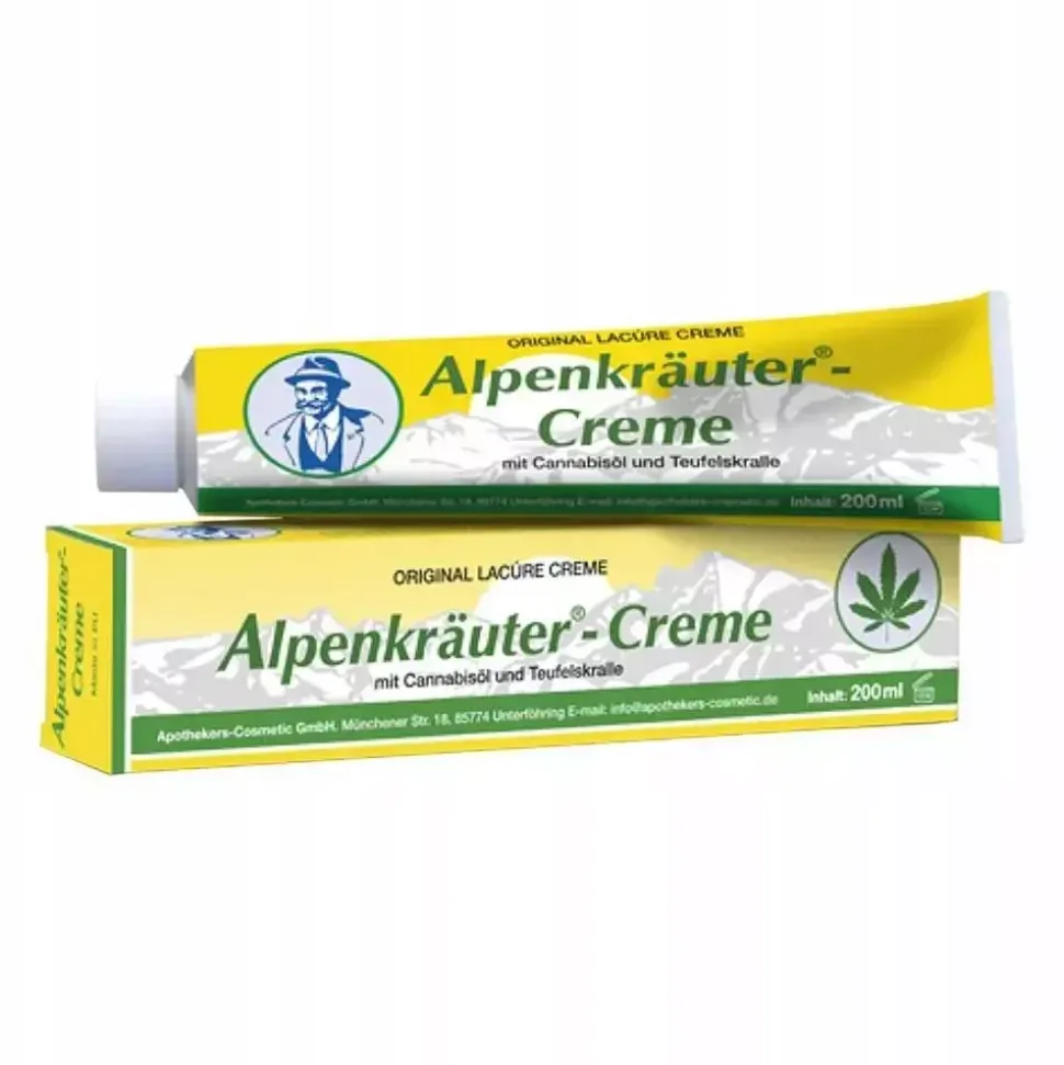 Alpenkrauter Creme Krem z ziół alpejskich z czarcim pazurem i olejem konopnym rozluźniającą do masażu 200ml