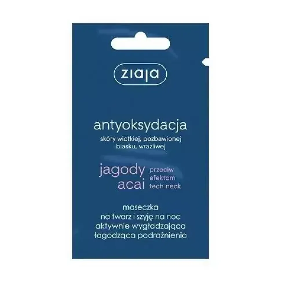antyoksydacja, jagody acai Maseczka na twarz i szyję na noc aktywnie wygładzająca łagodząca podrażnienia 7ml
