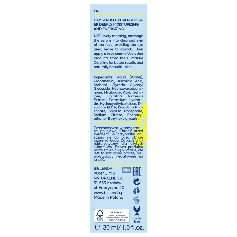 Marine Care C serum do twarzy na dzień, nawilżająco-energetuzyjące, hydro-booster 30 ml