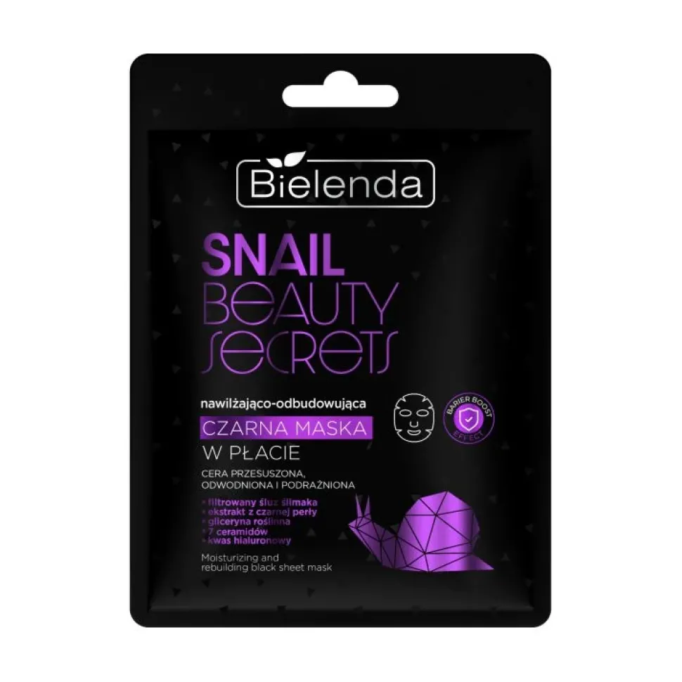 SNAIL BEAUTY SECRETS Nawilżająco - odbudowująca czarna maska w płacie z filtrowanym śluzem ślimaka